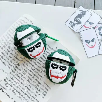 

3D Funny Joker Clown Earphone Case for AirPods 1 2 Bluetooth Wireless Headset Charging Box Cute Soft Silicone Cover with Hook