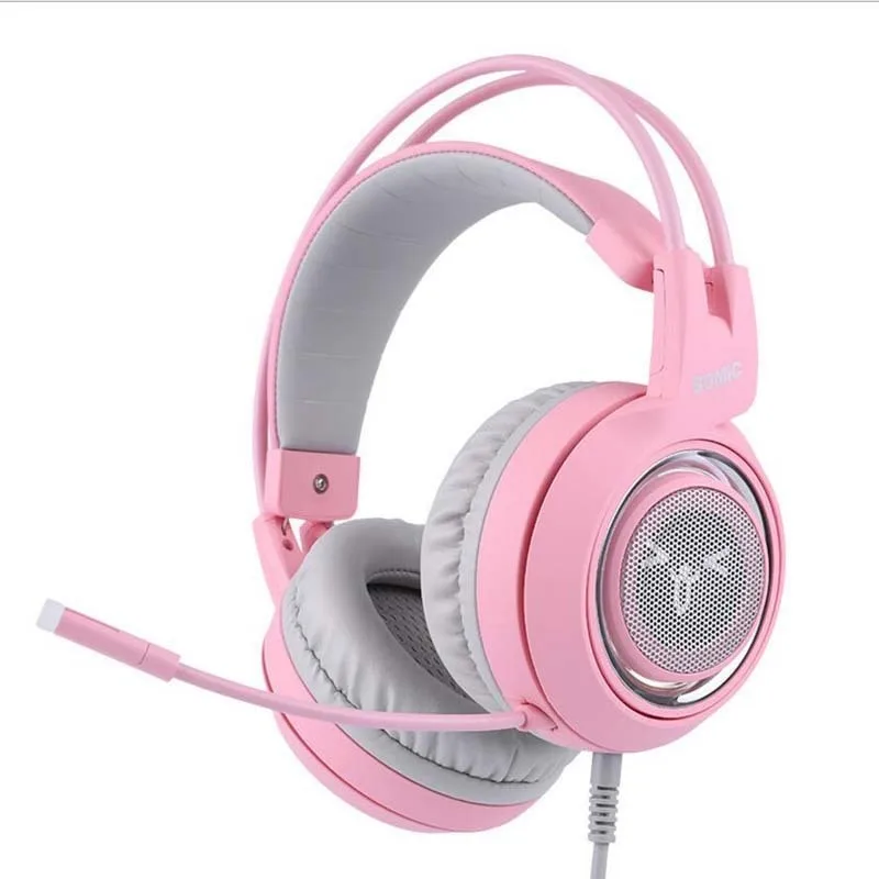 Милые розовые наушники с котом для девочек Somic G951 портативная гарнитура проводная игровая Ps4 Виртуальная 7,1 шумоподавление наушники с микрофоном