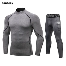Fanceey, зимнее термобелье с высоким воротником, мужские кальсоны, мужская рубашка Рашгард+ штаны, комплекты теплого компрессионного нижнего белья, термо мужское