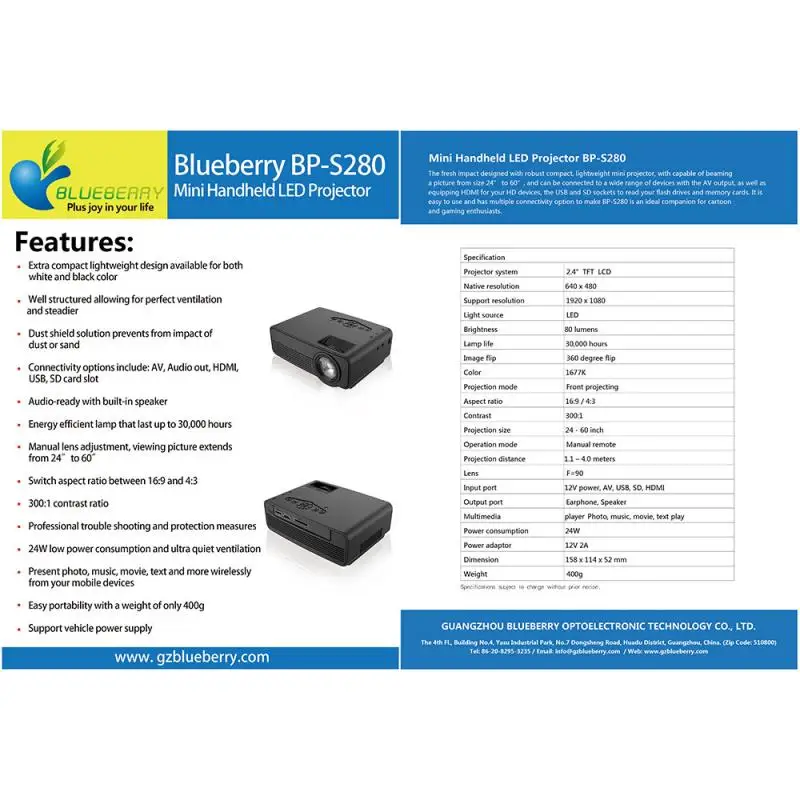 S280 портативный проектор Mini 3D HD светодиодный Full-Hd домашний кинотеатр 1080P AV USB новейший