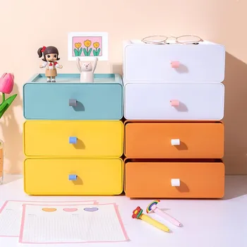 

MINKYS Kawaii Morandi Color ABS Drawer Desktop Organizer Stationery Makeups Desk Storage Box Free Sticker School Office Supplies
