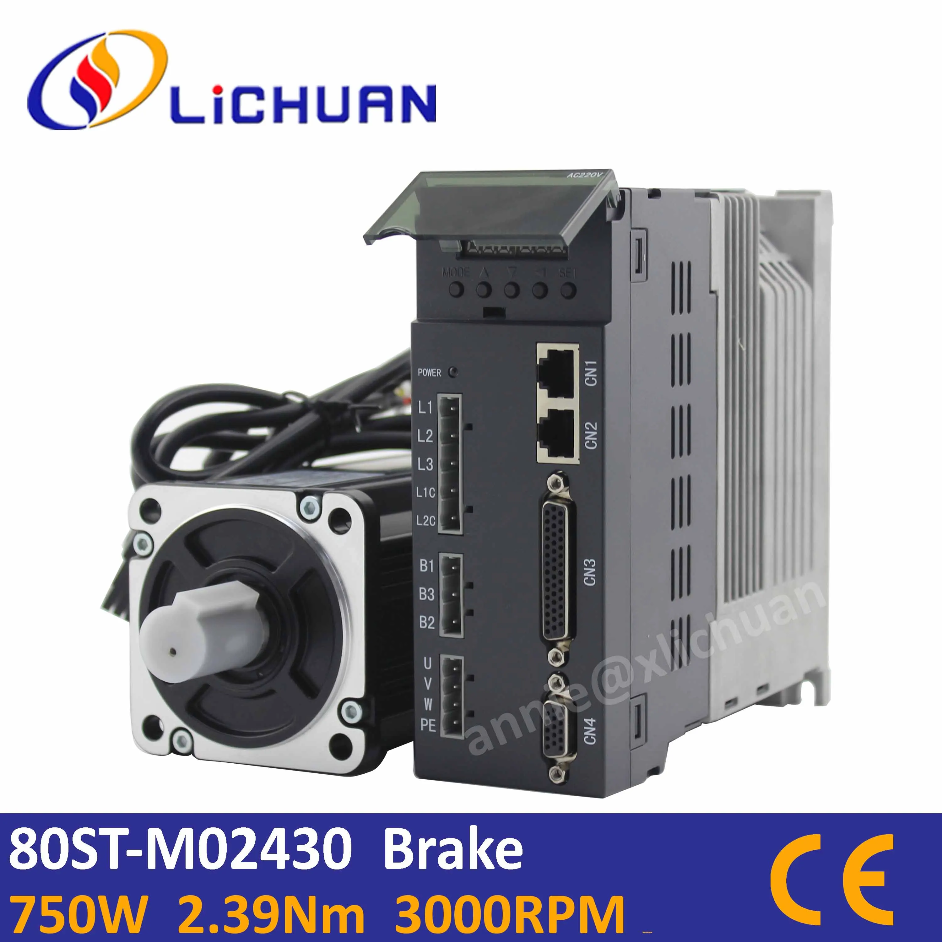 

Servo motor 0.75KW with brake motor and servo driver control ac motor cnc servo controller 750W servo motor brake 80ST-M02430