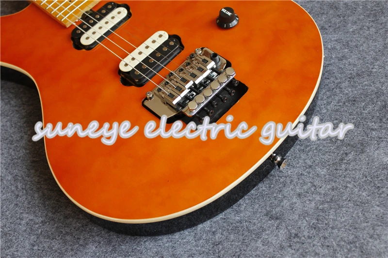 Горячая оранжевый стеганая музыка человек стиль электрогитара клен гриф DIY Гитарный комплект на заказ