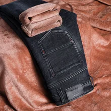 Зимние джинсы для Для мужчин обтягивающие джинсы мужские черные джинсовые Spijkerbroeken heren брюки байкерские стрейчевый облегающий Calca