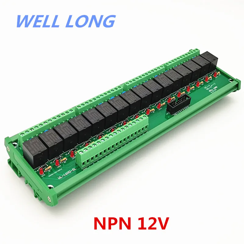 

DIN-рейка 16 каналов NPN Тип 12 В 15 а Модуль интерфейса реле мощности, HF JQC-3FF-12V-1ZS реле.