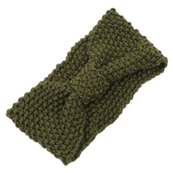 

Crochet Flower Bow Knitted Head wrap Headband Hair Band (Army Green)
