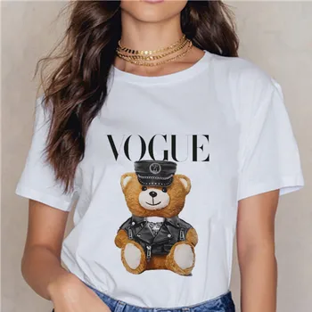 

Women Funny Bear Print Design Harajuku Short T-shirt Summer Short Sleeve White 90S tops Harajuku Tshirt Unisex Big Band Clothes