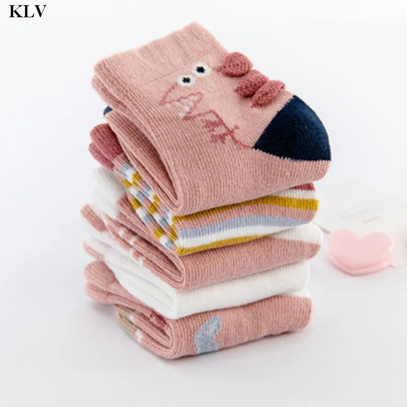KLV/5 пар детских Хлопковых Носков с героями мультфильмов; осенне-зимние носки для мальчиков и девочек; мягкие теплые носки для малышей