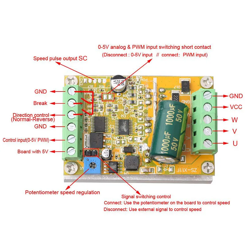 380 Вт 3 фазы бесщеточный контроллер двигателя(без датчика Холла) BLDC PWM PLC драйвер платы DC 6,5-50 в