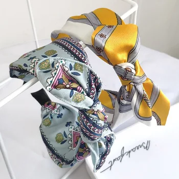 

DUOJIAOYAN Ins New Bow Tie Girls Headband Fabric Flower Print Hair Band Personality Wide Wash Face Hair Accessories For Women