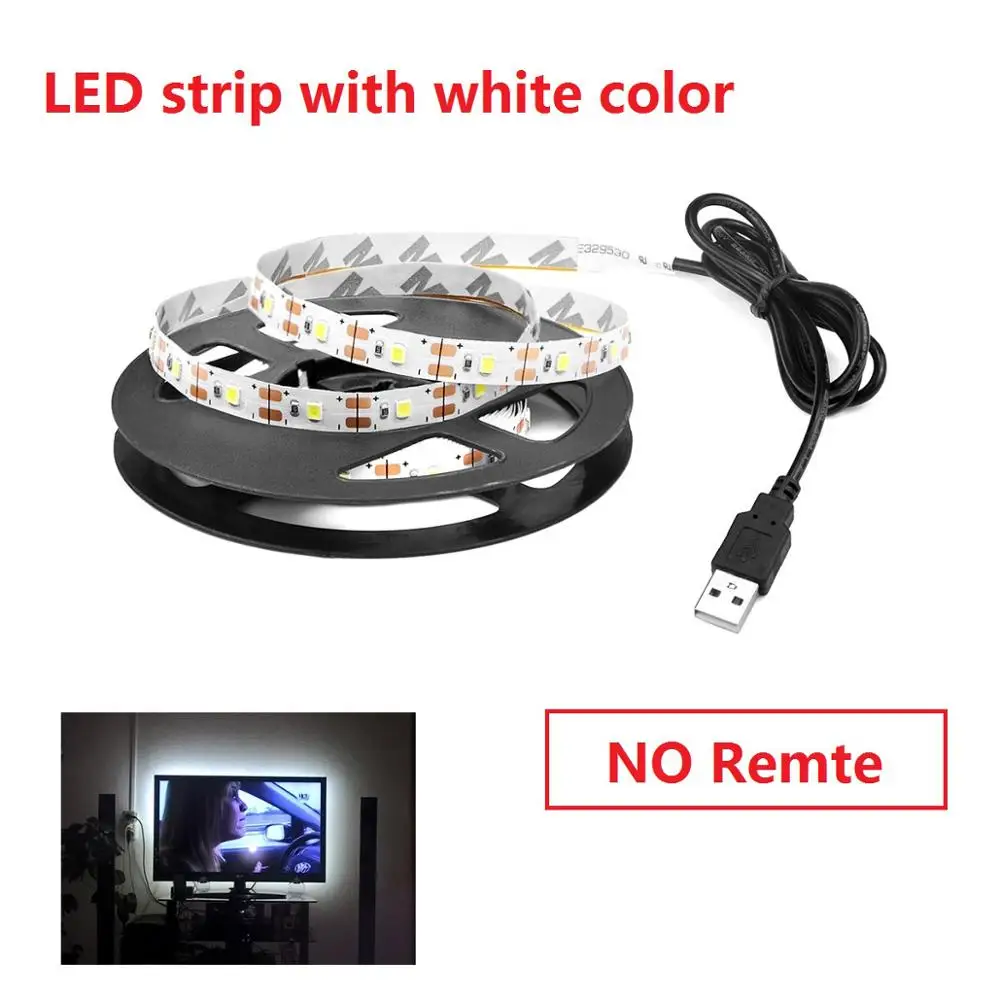 50 см 1 м 2 м 3 м 4 м 5 м светодиодный светильник для телевизора 2835SMD RGB светодиодный свет для ТВ HD ТВ неоновая подсветка лампы с 24 клавишами дистанционного управления - Испускаемый цвет: White