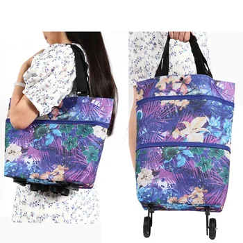 

New Oxford Hand Pull Cart Shopping Food Organizer Trolley Bag On Wheels Bags Folding Portable Shopping Bags Buy Vegetables Bag