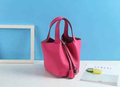 Unua amo Brand Women Handbags Fashion High Capacity Basket Bag Ladies Luxury Genuine Leather Bucket Totes Hand Bags - Цвет: Pink