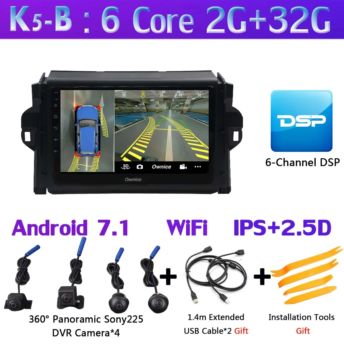 360°Camera Android 9,0 4+ 64G SPDIF DSP CarPlay автомобильный мультимедийный плеер для Тойота Королла gps радио головное устройство - Цвет: K5-B