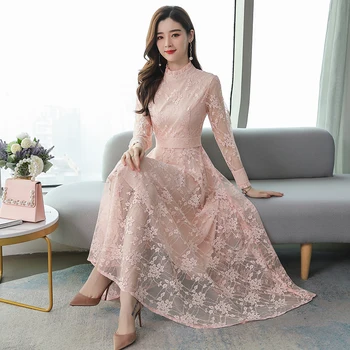 

New Spring Women dress Lace 2020 Tide XingKuan Fairy Dresses Brown Pink Blue Yellow 8007
