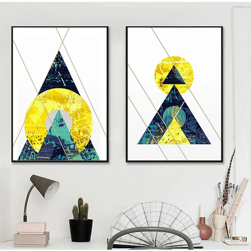 

Yumeart Canvas Wall Art Posters Prints Painting Abstract Geometric Patterns Yellow and Blue Picture for Living Room Home Decor