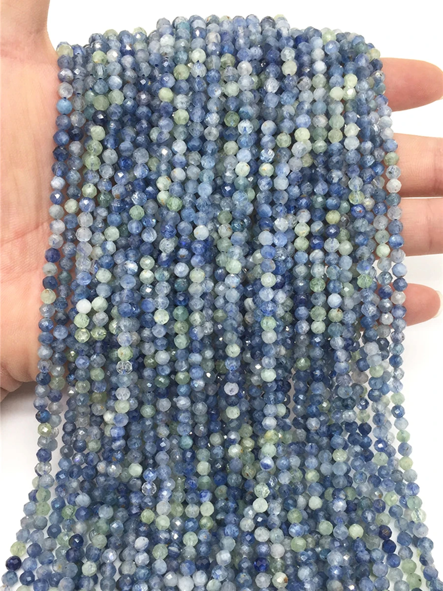 

Natural Stone Gradient Kyanite Beads Faceted Round Loose Spacer Bead for Jewelry Making DIY Bracelet Accessories 15'' 4mm