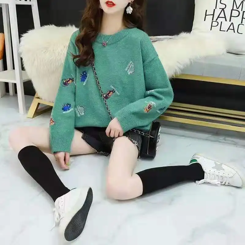 2019 fall new online celebrity lazy wind sweater woman winter blouse round collar woman sweate 2019 fall new online celebrity lazy wind sweater woman winter blouse round collar woman sweate