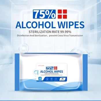 

40pcs/bag Alcohol Disinfect Wipes Portable 75% Alcohol Wet Wipes Cleaning Sterilization house supplier school outdoor