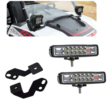

2pcs Side Pillar Roll Cage Light Pod Mounting Brackets with 6inch 24w Flash strob Work Lights Fits Polaris RZR XP 900 1000