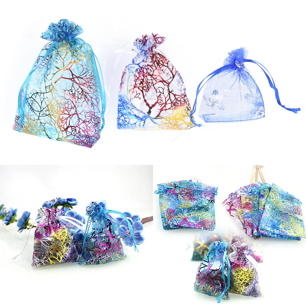 10Pcs Small Organza Bags Favor Wedding Organza Christmas Gift Bags Drawable Packaging Bags & Pouches