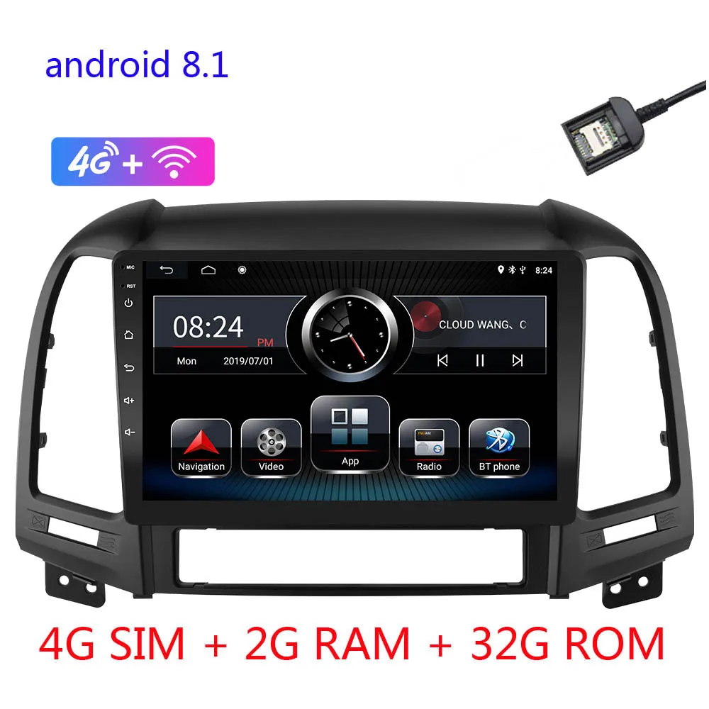 2G ram Android 9,0 Автомобильный мультимедийный видео плеер для hyundai Santa Fe 2006 2007 2008 2009 2010 2011 2012 автомобильный Радио gps навигация - Цвет: 2G-32G-Pro