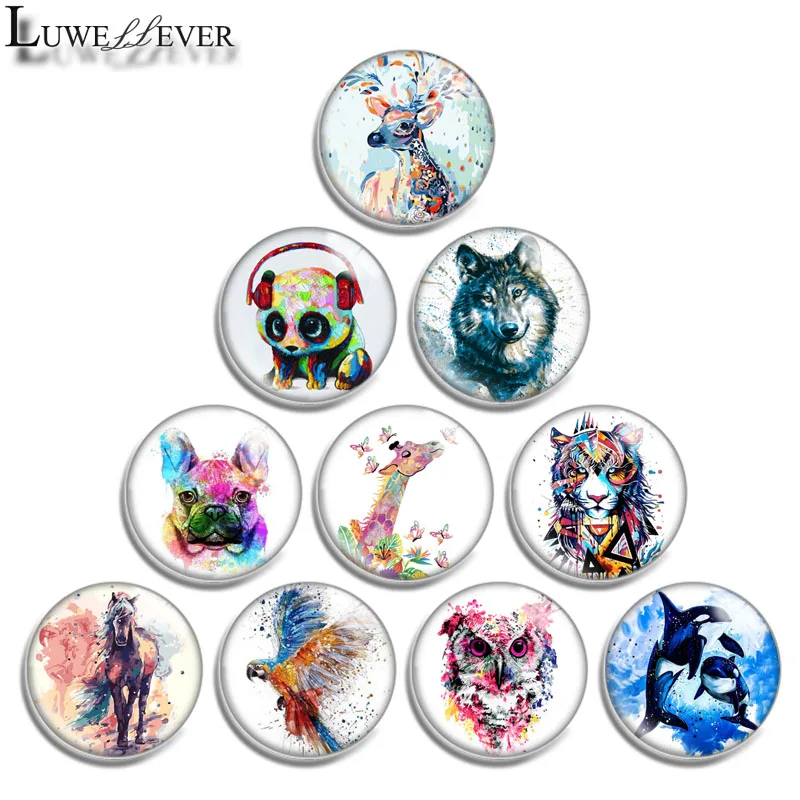 

12mm 14mm 16mm 20mm 25mm 30mm 606 Love Animal Mix Round Glass Cabochon Jewelry Finding 18mm Snap Button Charm Bracelet