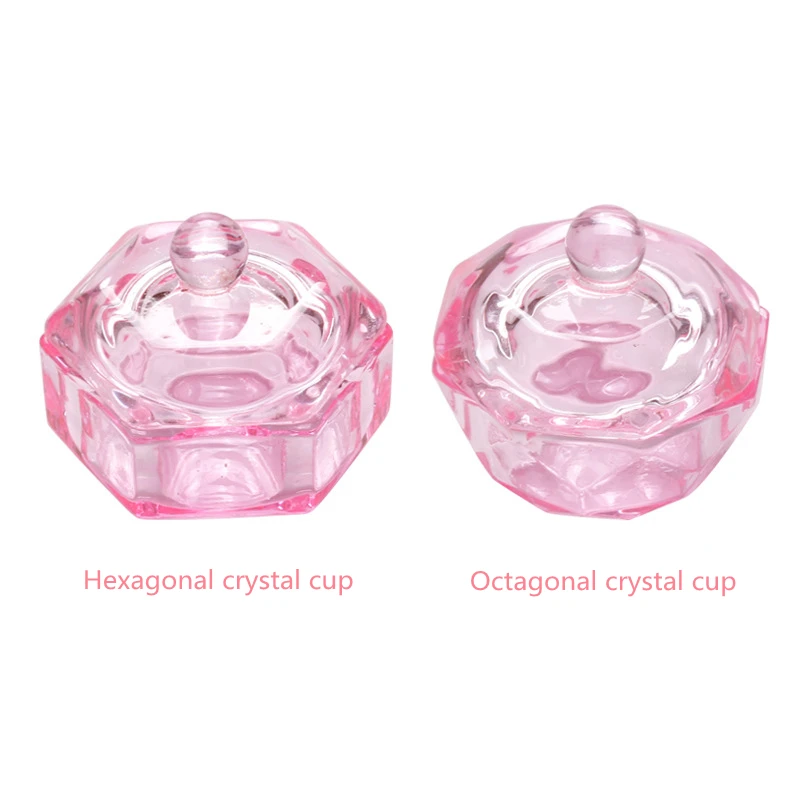 Nail Tools 1Pcs Pink Crystal Acrylic Liquid Dish Tappen Dish Glass Cup With Lid Bowl For Acrylic Powder Monomer