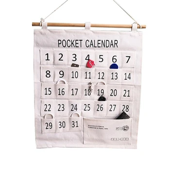 

Organizer Home Storage Space Saving Calendar Cotton Linen Mini Pocket Multi Pouches Office Hanging Bag White Indoor Wall Decor