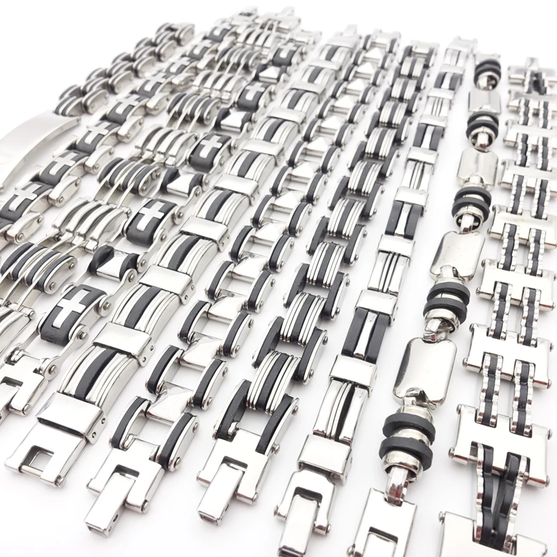 MIXMAX 10pcs Mens Stainless Steel Chain Bracelets Silver Color Mixed 10 Styles Fashion Jewelry Wholesale Lot Bracelet