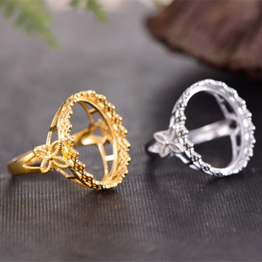 Ring Blank (10x14mm/12x16mm Oval Blank) Long-Lasting Gold Plated Sterling Silver Ring Base Adjustable Ring Setting R826B