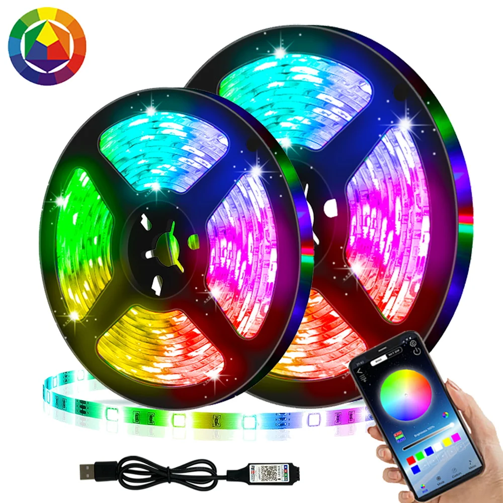 RGB LED Lights Strip 5050 Bluetooth Control USB 5V White Flexible Lamp Tape Diode Festival Fita Bedroom Tira Luces TV Desk Luz