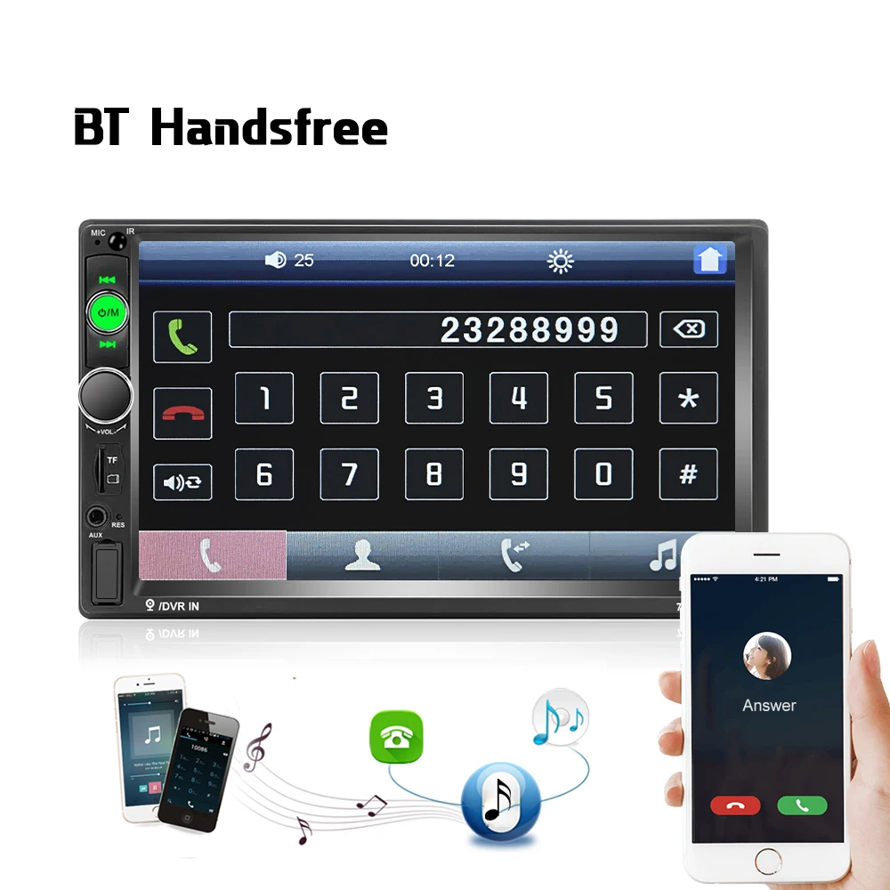 Автомагнитола Podofo универсальная, мультимедийный плеер 2 Din с 7-дюймовым сенсорным HD экраном, FM-приемником и монитором с функцией Mirror Link