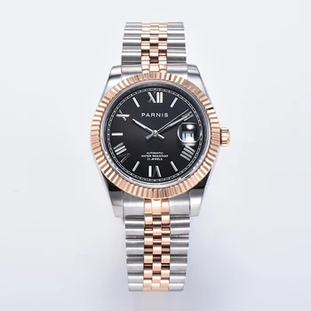 

Parnis 39.5mm Black Dial Rose Gold Bezel Men's Watches Calendar Miyota 8215 Movement Automatic Mechanical Men Watch uhren herren
