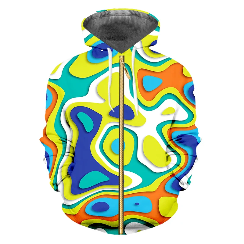 

IFPD EU/US Size New Paint Color Pattern Zipper Hoodies Autumn Men 3D Printing Sweatshirts Personality Streetwear Dizziness Coat