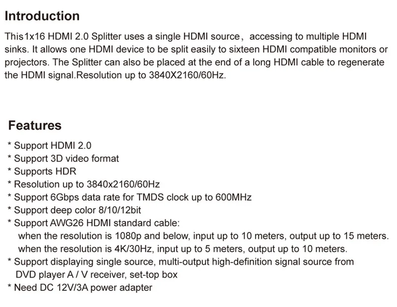 1x16 HDMI 2,0 split ter Adatper split 4K 60Hz HDCP 2,2 3D HDR 1080P 1 HDMI In 16 Выход видео конвертер DVD ноутбук ПК на телевизор HD tv