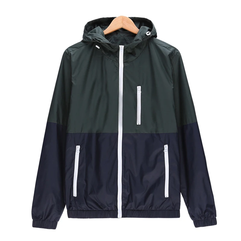

Men Thin Jackets Spring Autumn Quick Dry Color Matching Sun Protection Hooded Coat FOU99