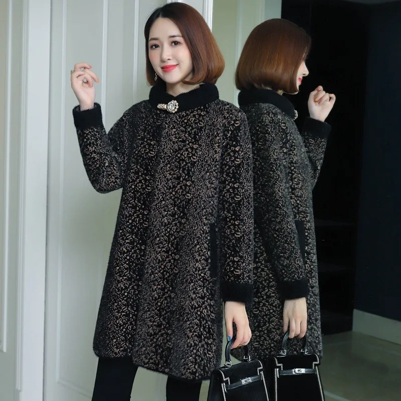 Winter Fashion Elegant Faux Mink Fur Coat Women Streetwear Office Lady Long Sleeve Fur Collar Overcoat Plus Size Stand Collar