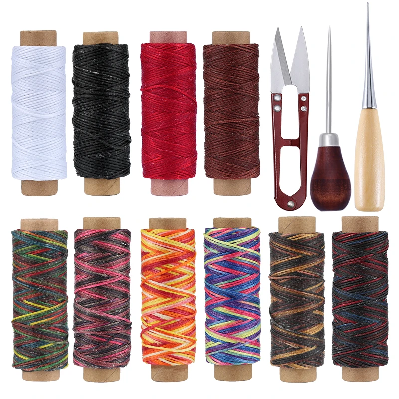 

LMDZ 10PCS Leather Waxed Thread Kits for DIY Leathercraft Sewing Tools With Awl, Scissors Hand Stitching Thread Flat Waxed
