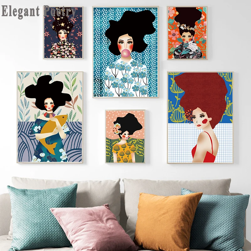 

Nordic Modern Style Handdraw Characters Colorful Canvas Painting Poster Print Decor Wall Art Pictures For Living Room Bedroom