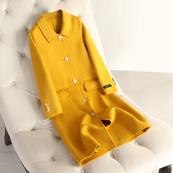 

100% wool coat for women cashmere coats new 2019 autumn winters female long doll collar cultivate morality show thin