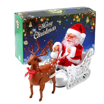 

Elk sleigh Santa Claus doll with music electric universal car toy New Year Gifts 72XC