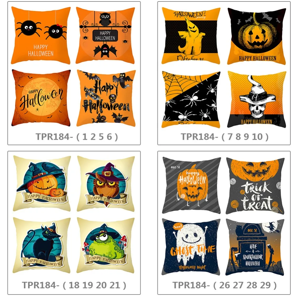 4 Pcs 18*18in Halloween Pillow Covers Pumpkin Decorative Throw Pillowcase/Pumpkin face Peach Skin Velvet for Home Car Sofa Decor