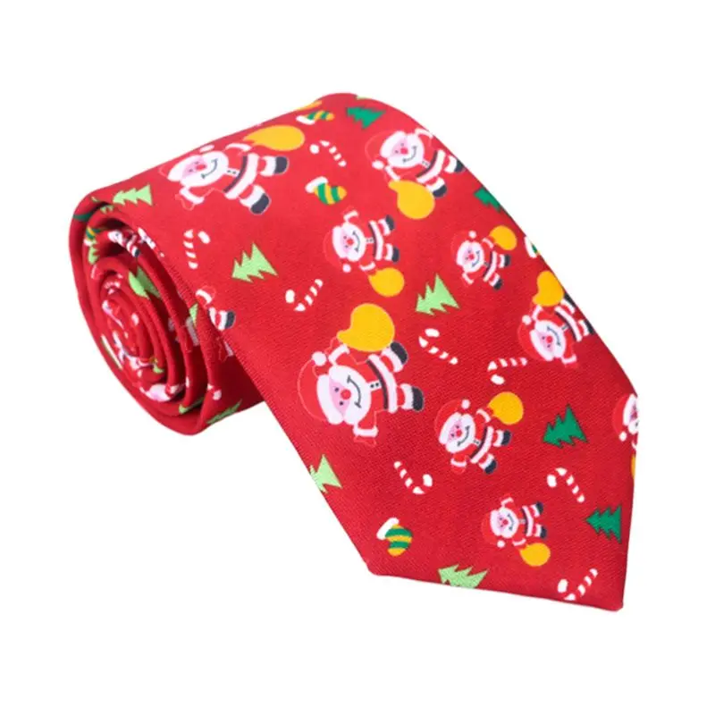 Men Christmas Neckties Novelty Cute Xmas Tree Printed Holiday Party Fun Ties A69C