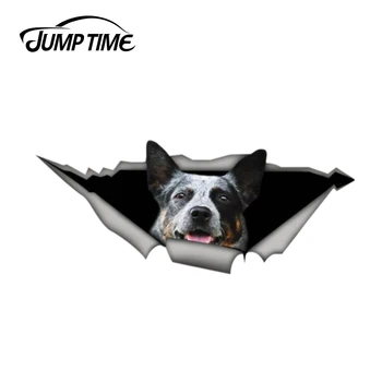 

Jump Time 13cm x 4.8cm Blue Heeler Sticker Torn Metal Bumper Decal Funny Car Stickers Window Trunk Animal 3D Car Styling
