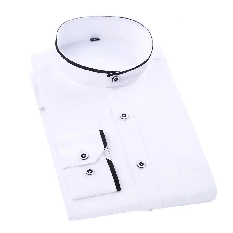 Men Shirt Mandarin Collar Long Sleeved Classical Solid Shirt Men Slim Fit Dress Business camisa masculina DS089 dress shirts men casual shirts