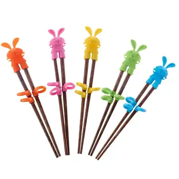 

New Cute Cartoon Silicon Utensils Children Training Learning Wood Chopsticks Kids Boy Girl Beginners Safe Non-toxic