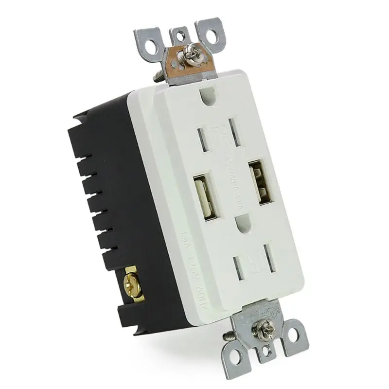 

15A 125V Dual USB Charge 3 Wire Tamper Resistant Duplex Receptacle Wall Outlet