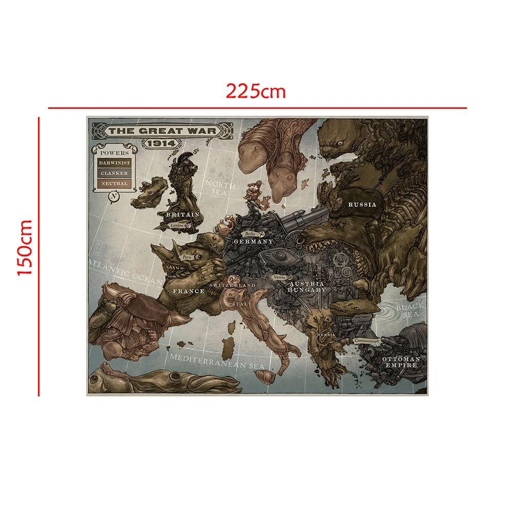 150x100cm The Europe Map In 1914 Non-woven Canvas Painting Retro Wall Art Poster Office Home Decor School Supplies