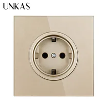 UNKAS Золотая стеклянная панель зарядного устройства 16А стандарт ЕС настенная розетка настенная Хрустальная стеклянная панель розетка питания розетка